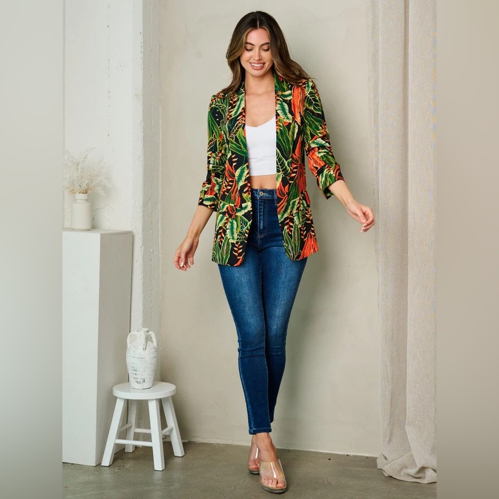 C25 Ovi Women’s 3/4 Sleeve Open Front Mulit‎ Print Blazer